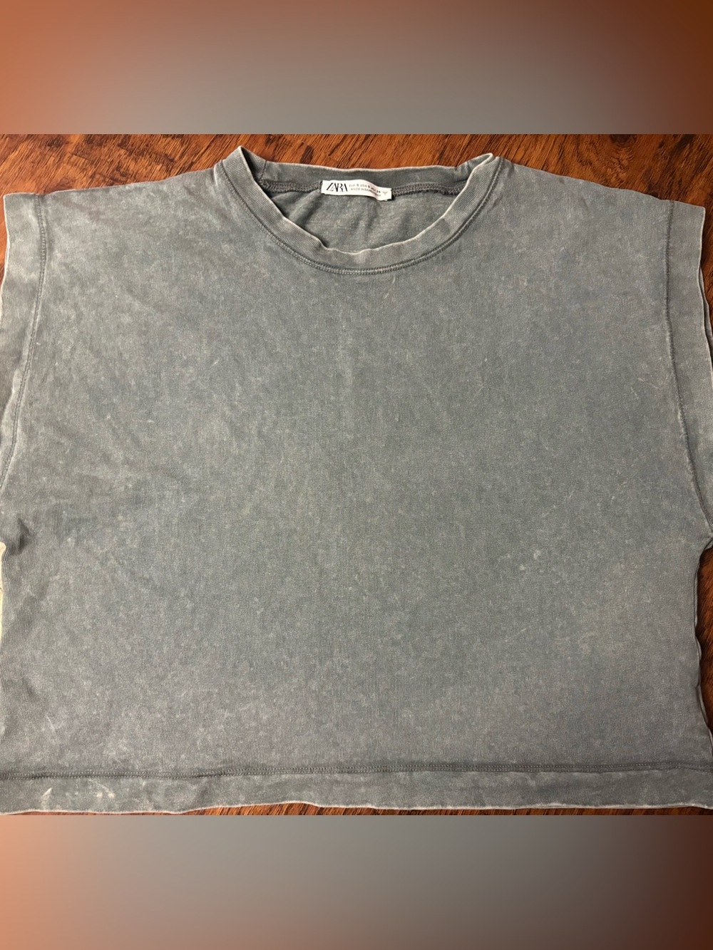 Zara Washed Slate Gray Boxy Short Sleeve Tee